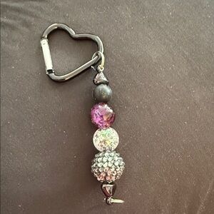 Heart-Shaped Black and Purple Beaded Keychain